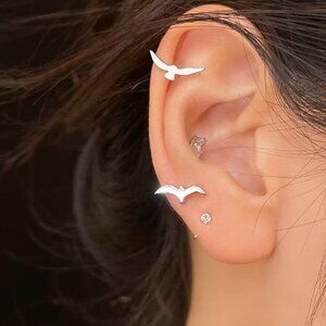 Asymmetrical Seagull Earrings 925 Silver Earrings Minimalist